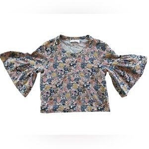 See by Chloe Floral Bell Sleeve Crop Top Rainbow Palm Tree Hearts Stars